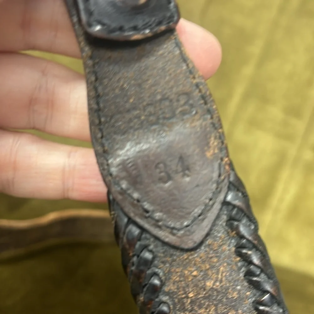 Brighton brown and silver leather braided vintage belt size 34 style 65803